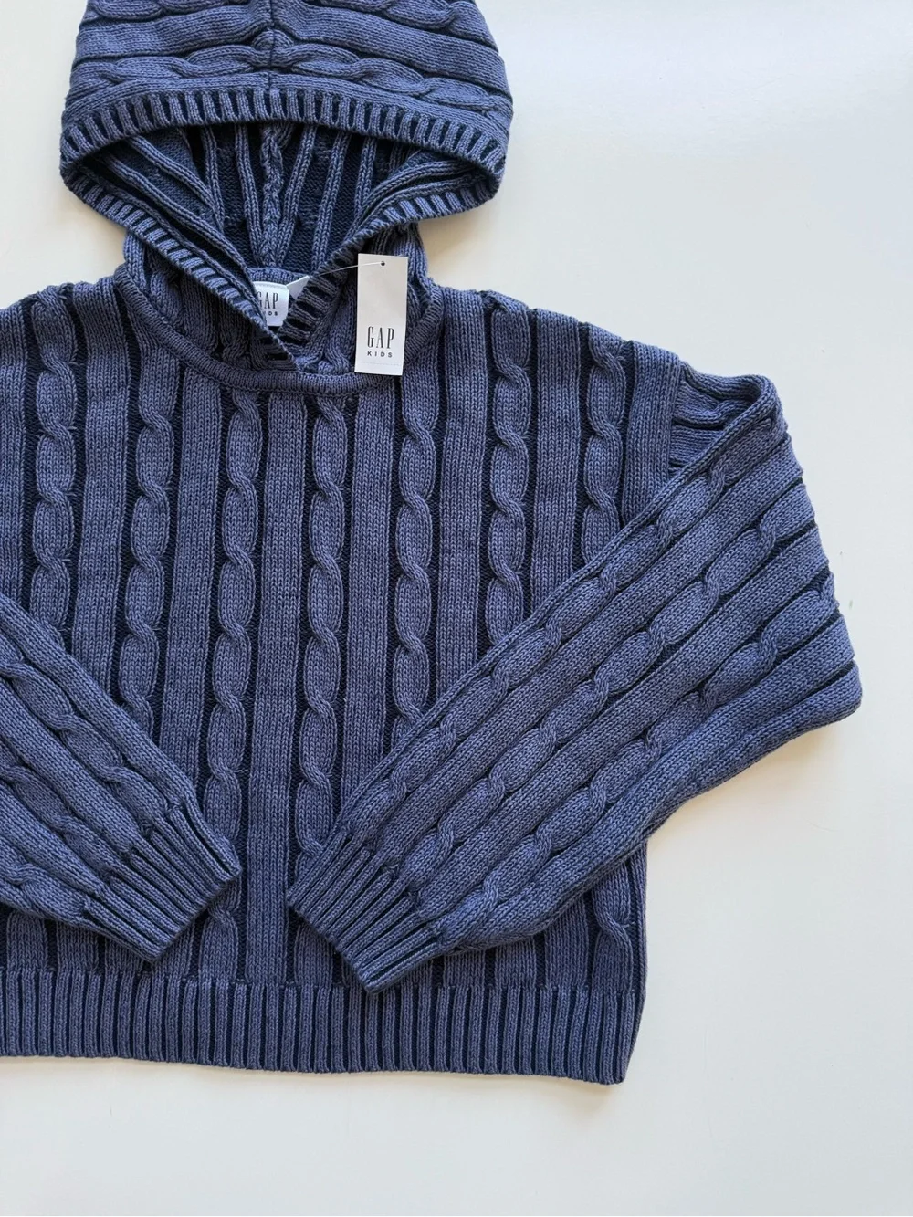 NWT Gap Blue Cable Knit Hooded Sweater Size XL (12)